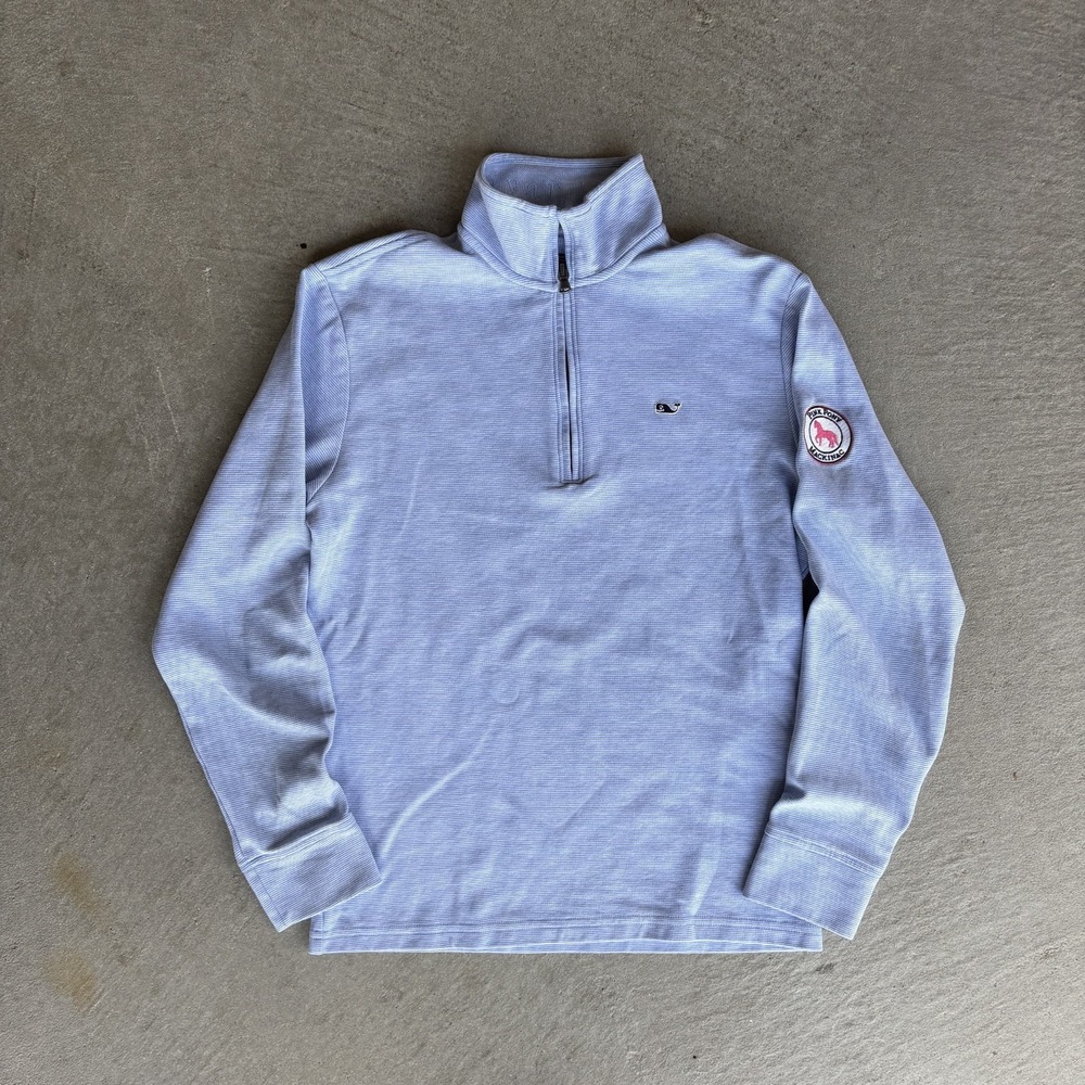 Vineyard Vines Saltwater Yacht Quarter Zip XS Pink Pony Mackinac Island Blue